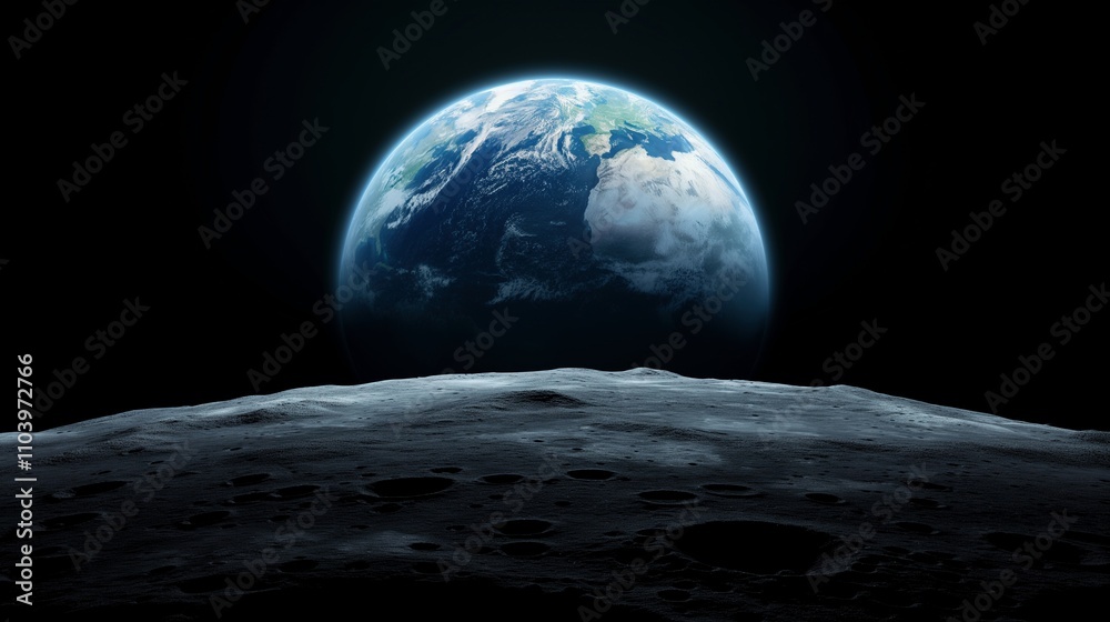 Canvas Prints earth planet view from moon in dark cosmos image. observing cosmic globe from satellite surface phot