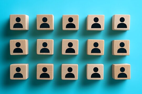 Simple Minimalist Overhead Grid Wooden Blocks Employee Representation