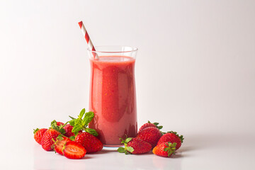 Strawberry smoothie or milkshake drink.