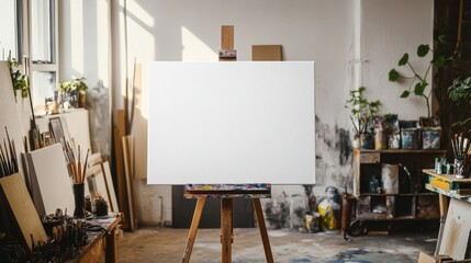 Blank Canvas on Easel in Artist Studio - Ready for Inspiration
