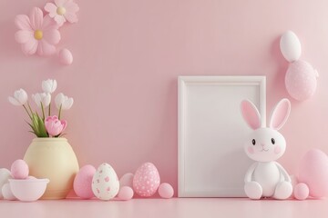 Pastel Easter Scene with Bunny and Eggs