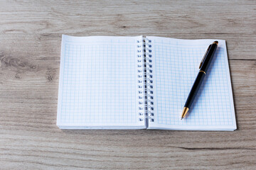 An open diary and a ballpoint pen on the table. A place for the text.