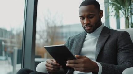 Fototapeta premium Focused Businessman Working on Tablet in Office