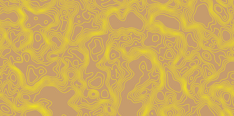 Vector geographic contour topographic yellow lines map seamless pattern abstract mountain relief luxury background, topographic wavy pattern geographic landscape terrain texture grid map design. 
