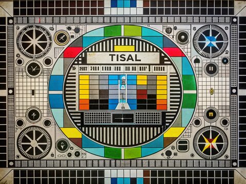 Vintage TV Calibration Test Chart in Panoramic View with Retro Patterns and Grayscale Design for Nostalgic Technology Enthusiasts and Collectors