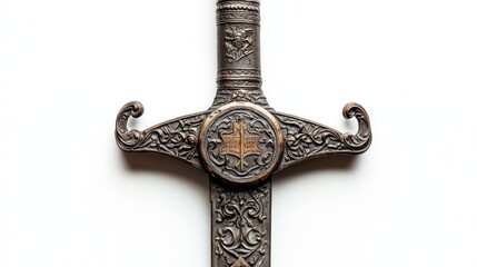 A close-up of an intricately designed sword with ornate details. The craftsmanship reflects historical significance. Perfect for art and history enthusiasts. Generative AI.