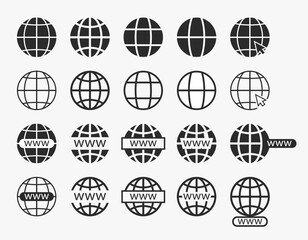 Website icon set. www earth globe icons. world Web icons vector file 
