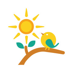 A sunny sit on the tree branch vector illustration.