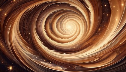 Abstract swirling vortex of warm gold and brown tones, reminiscent of a cosmic spiral.