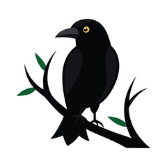 A crow sit on the tree branch vector illustration.