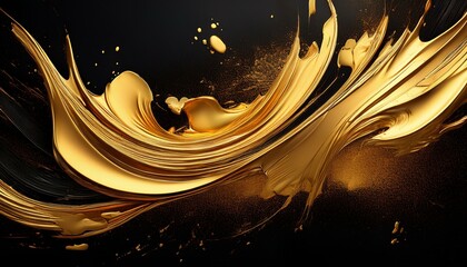 Liquid gold swirls across a black backdrop, creating a luxurious and dynamic abstract composition.