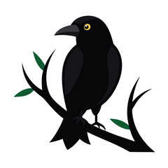 A crow sit on the tree branch vector illustration