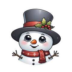 Christmas illustration. Cartoon-style snowman sticker with transparent background.