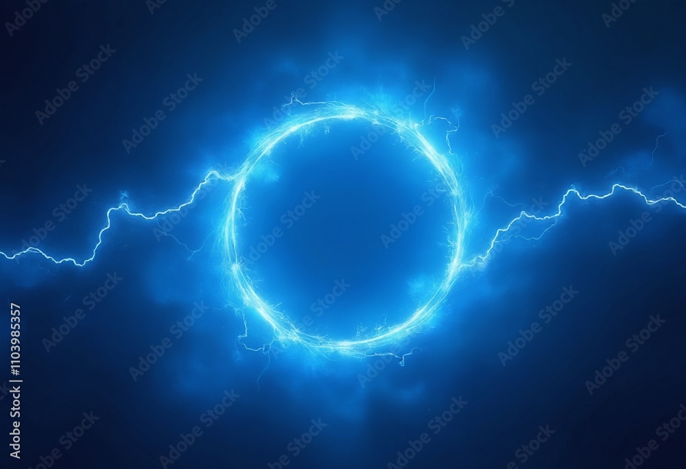 Aufkleber blue abstract plasma lightning ring with glowing particles swirling in dark sky fantasy concept art