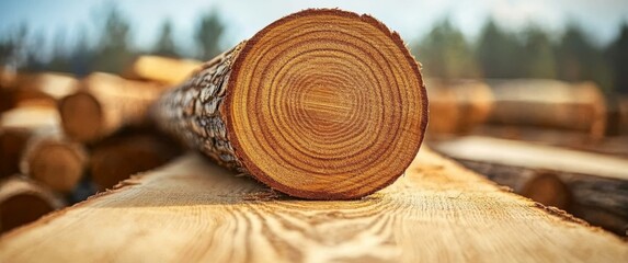 A close-up of the cut end of an oak log, showcasing its rich wood grain and natural texture. the background is blurred to focus on the details of the tree's cross-section