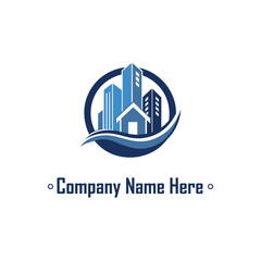 Gold real estate logo with a highrise and house outline