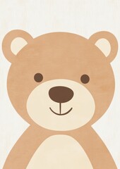 Fototapeta premium A cute bear head, flat illustration style, simple lines and shapes, white background, light brown color scheme, simple details, cute character design, and white space around