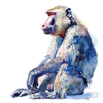 recommend clip art: A watercolor of Baboon, isolated on a white background. Baboon vector.