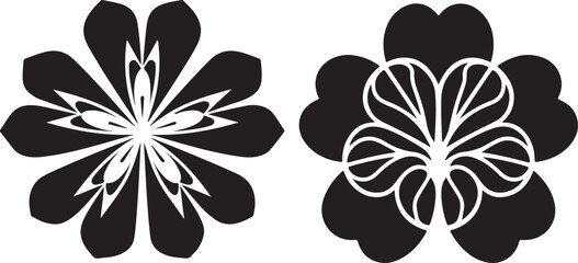 set or bundle of geometric flower in vector style silhouette