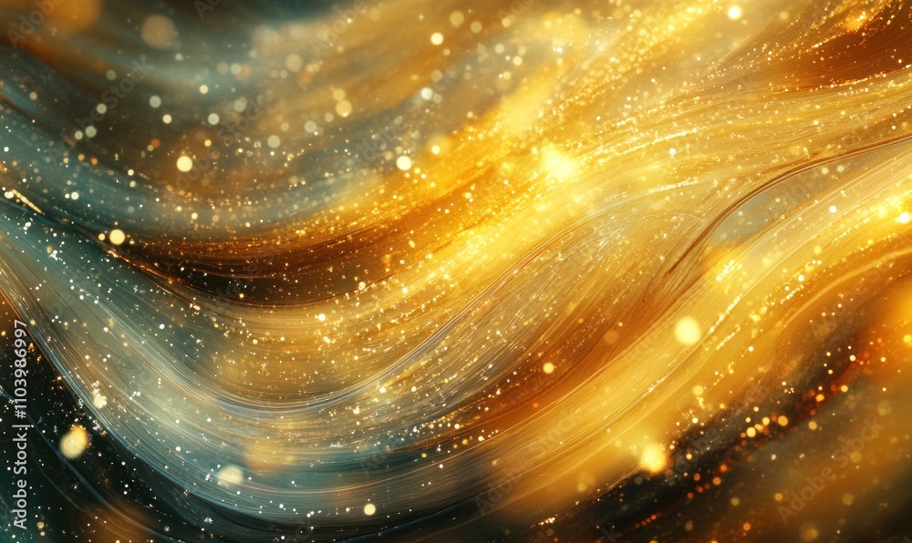 Wall mural abstract golden wave background with sparkling lights