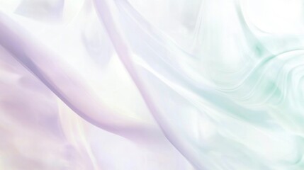 Obraz premium A tranquil design with swirling mist in opalescent tones of pearl white, soft lavender, and pale teal. Subtle light refractions shimmer through the fog, evoking the calm of a sunrise over a hidden val