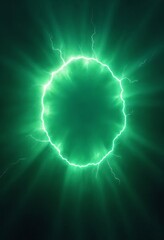 Obraz premium Green abstract plasma lightning ring with glowing particles swirling in dark sky fantasy concept art