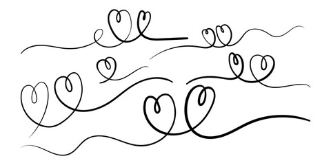 Vector hand drawn Heart string doodles set on transparent background