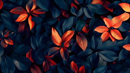 Floral flowers and beautiful colorful leaves wallpaper seamless pattern for interior decoration or background