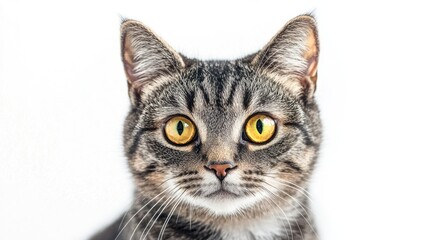 Obraz premium A close-up shot of a domestic cat's face with bright yellow eyes