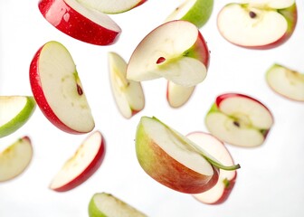 Fresh apple slices falling in air
