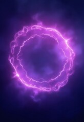 Purple abstract plasma lightning ring with glowing particles swirling in dark sky fantasy concept art