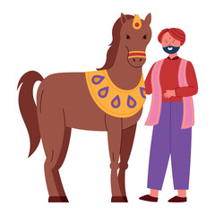 adult man and hindu horse