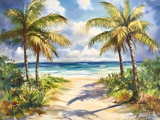 Fototapeta premium palm trees in summer on a beach in Mexico
