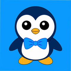 A cute cartoon penguin wearing a blue bow tie for playful and endearing designs