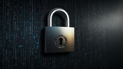 Fototapeta premium 2D illustration of a safety concept with a closed padlock against a digital backdrop.