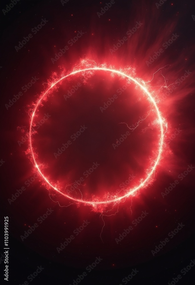 Aufkleber red abstract plasma lightning ring with glowing particles swirling in dark sky fantasy concept art