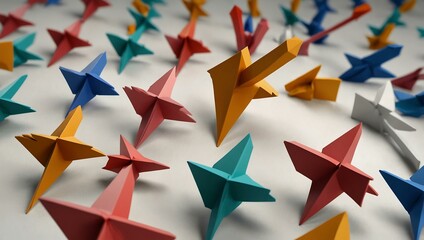 Obraz premium 3D business arrows on a white backdrop for corporate use.