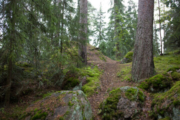Russia Leningrad region Vyborg park Mon Repos on a cloudy summer day