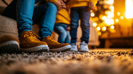 Family enjoying time together in cozy setting with warm lighting