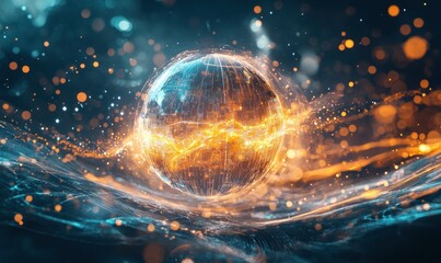 Glowing Digital Sphere in Abstract Space