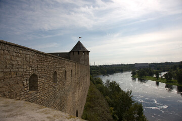 Russia Leningrad region fortress Ivan-gorod view on a cloudy summer day