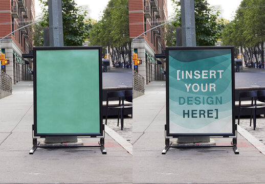 Signboard on a New York City Street. PSD Mockup Template
