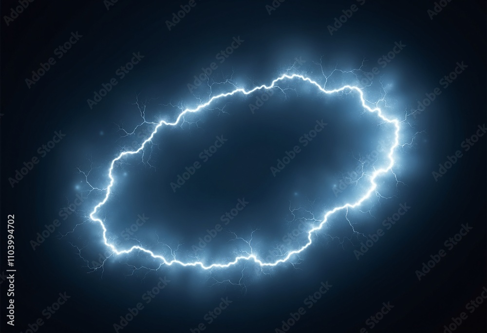 Poster white abstract plasma lightning ring with glowing particles swirling in dark sky fantasy concept art