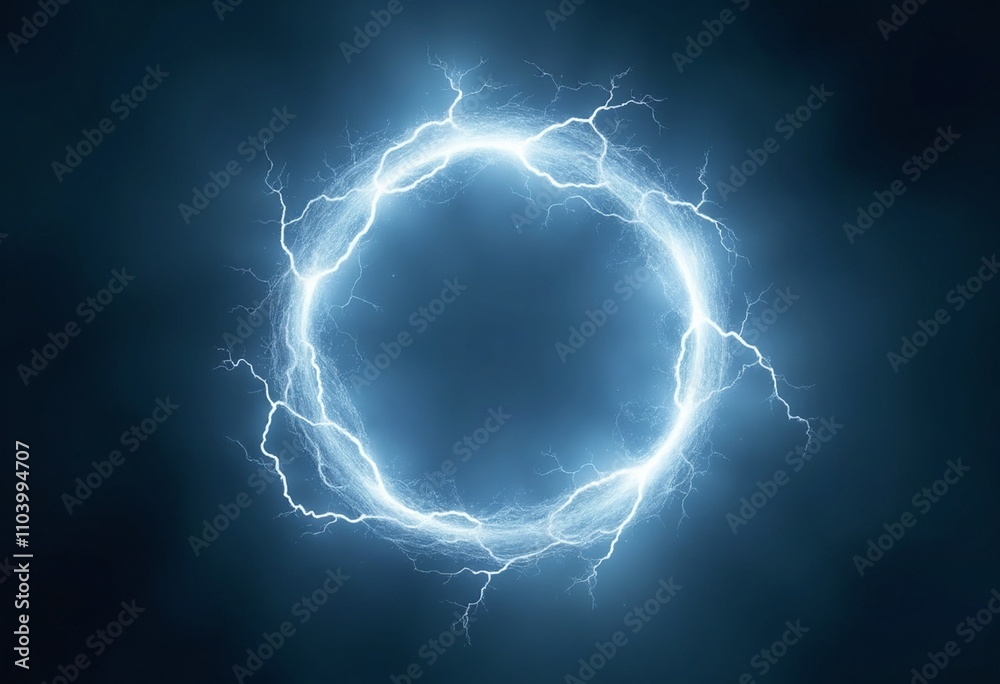 Poster white abstract plasma lightning ring with glowing particles swirling in dark sky fantasy concept art