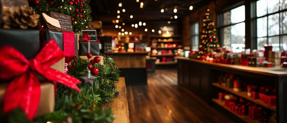 Obraz premium cozy holiday boutique decorated with festive lights and gifts