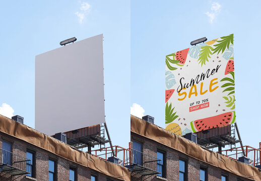 Blank Billboard Mockup in New York City Overlooking Rooftops