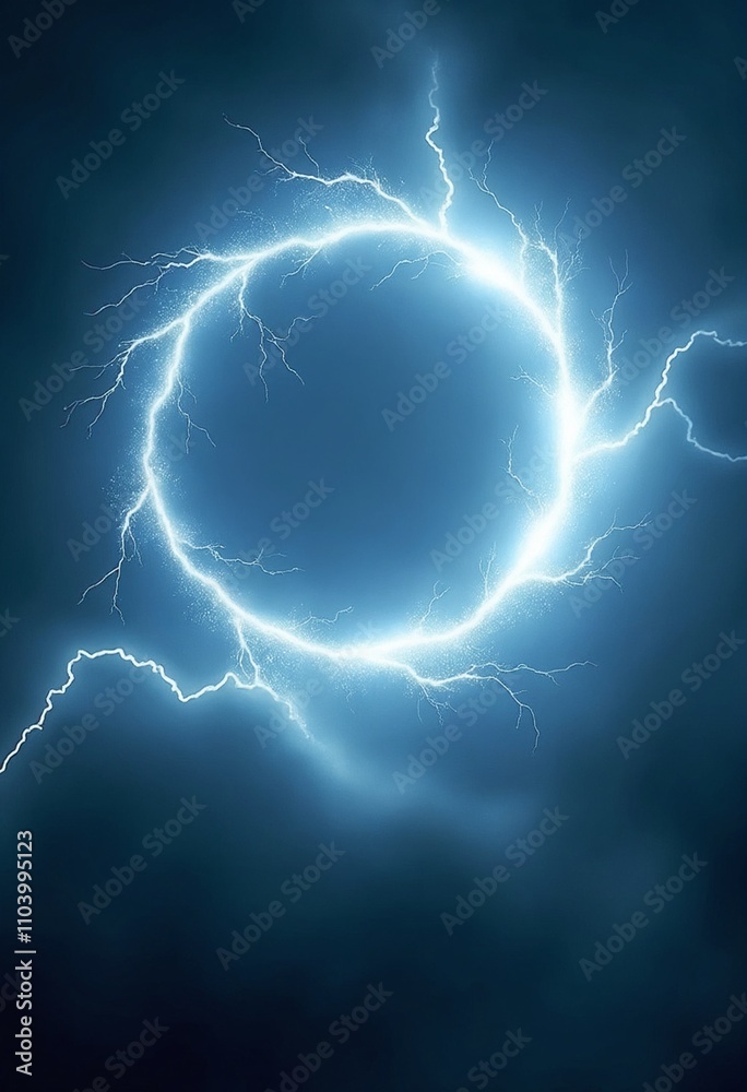 Aufkleber white abstract plasma lightning ring with glowing particles swirling in dark sky fantasy concept art