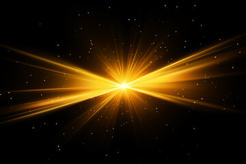 Obraz premium A illustration of a yellow neon spotlight emitting radiant spark effects on dark background