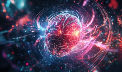 Obraz premium Futuristic Digital Brain with Vibrant Neon Colors