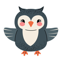 Cartoon cute owl. Forest, woodland bird. Children illustration. Kids style